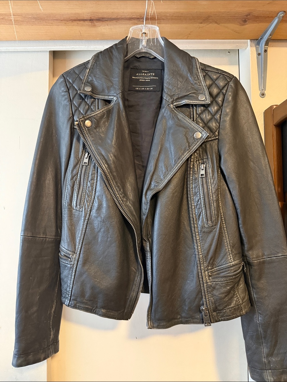 All Saints Black Quilted Leather Jacket 2